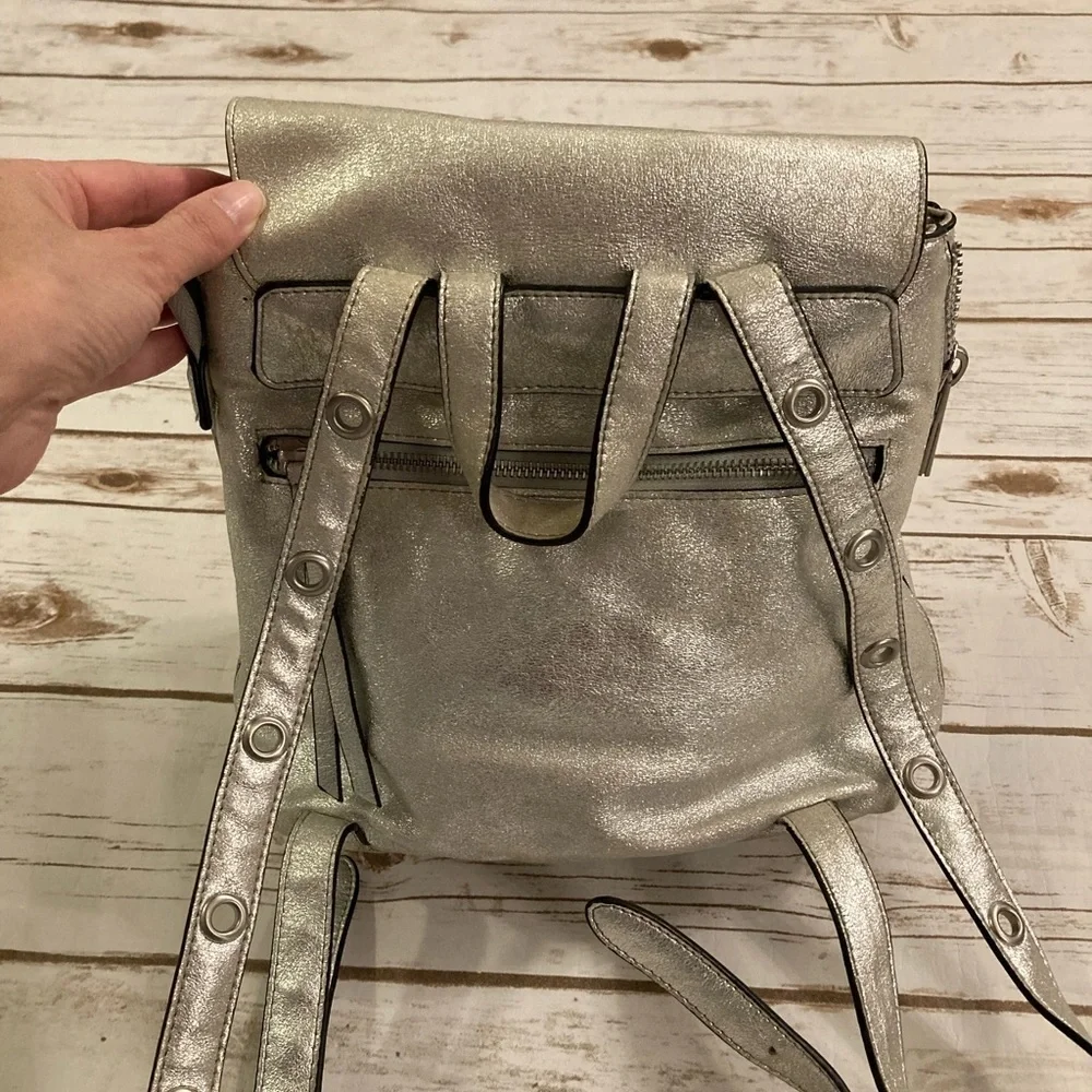 Sam Edelman Silver Metallic Faux Leather Backpack